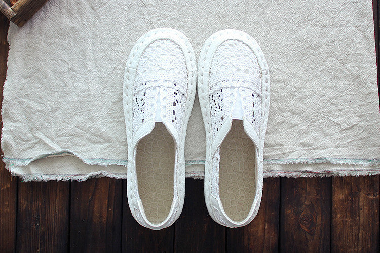 Chaussures d'été blanches en coton et lin à semelle super douce et respirante en maille