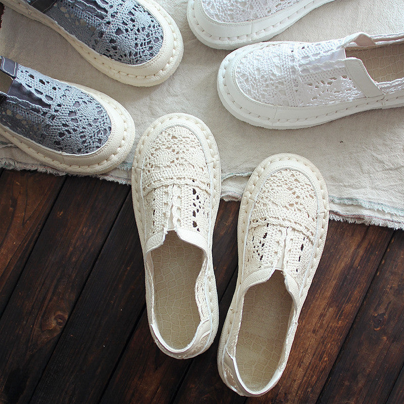 Chaussures d'été blanches en coton et lin à semelle super douce et respirante en maille