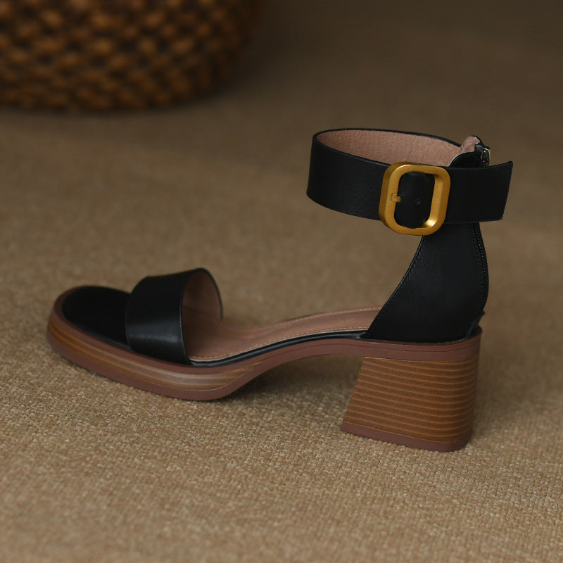 Sandales à lanières rétro de style britannique à talon épais