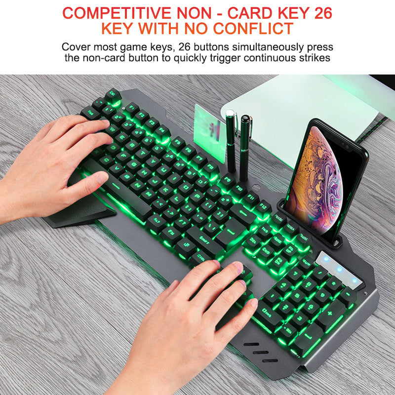 Clavier de jeu ergonomique avec support de téléphone rétroéclairé rvb