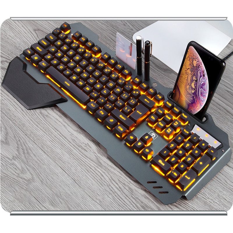Clavier de jeu ergonomique avec support de téléphone rétroéclairé rvb