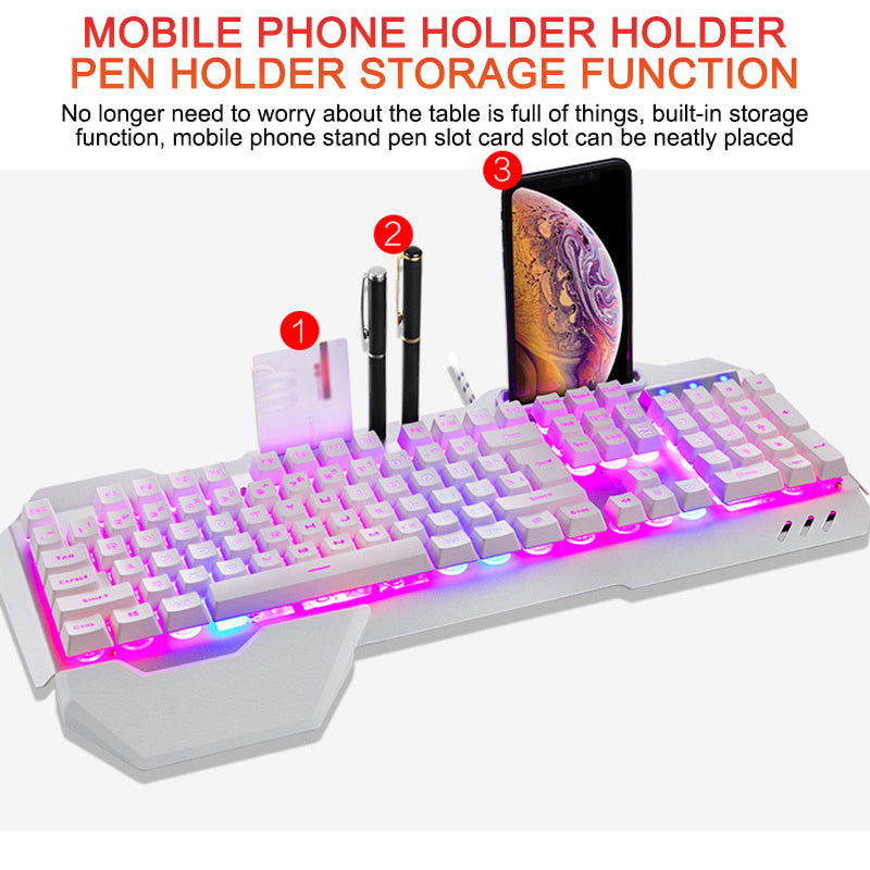 Clavier de jeu ergonomique avec support de téléphone rétroéclairé rvb