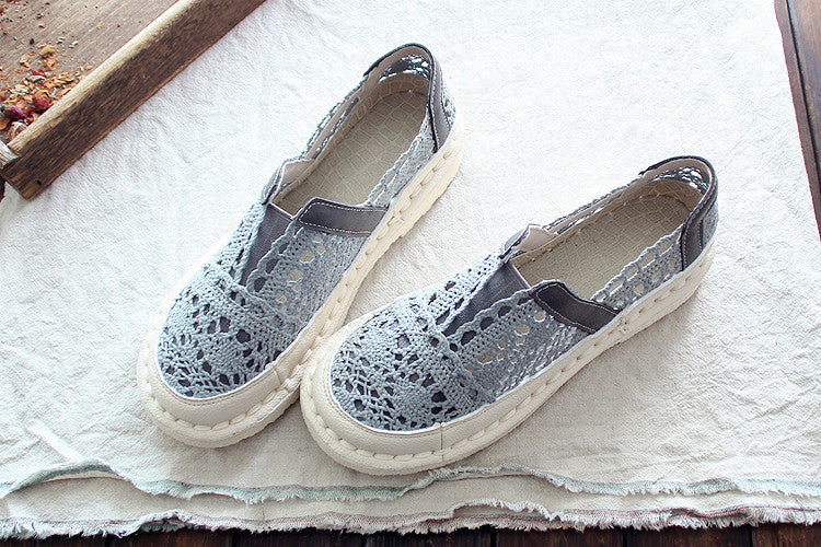 Chaussures d'été blanches en coton et lin à semelle super douce et respirante en maille
