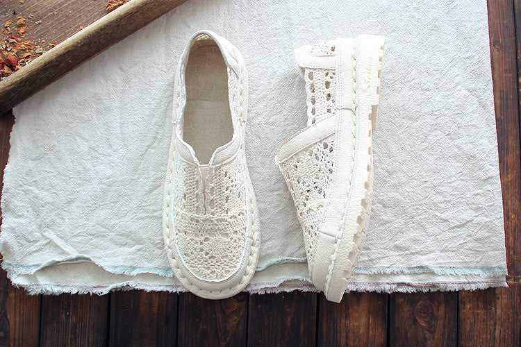 Chaussures d'été blanches en coton et lin à semelle super douce et respirante en maille