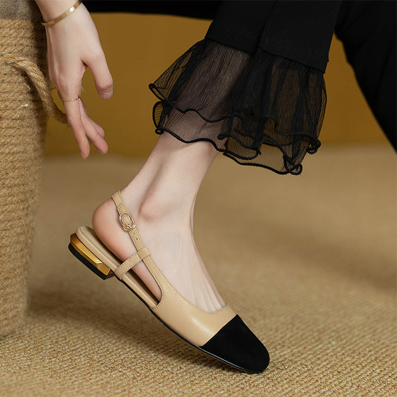 Sandales fermées à bout ouvert One-strap couleur assortie vide talon plat