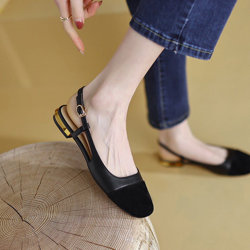 Sandales fermées à bout ouvert One-strap couleur assortie vide talon plat