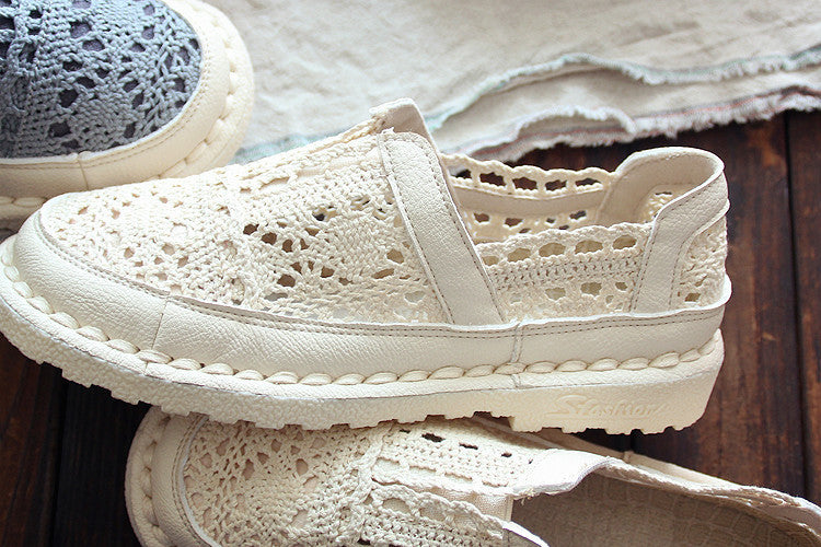 Chaussures d'été blanches en coton et lin à semelle super douce et respirante en maille