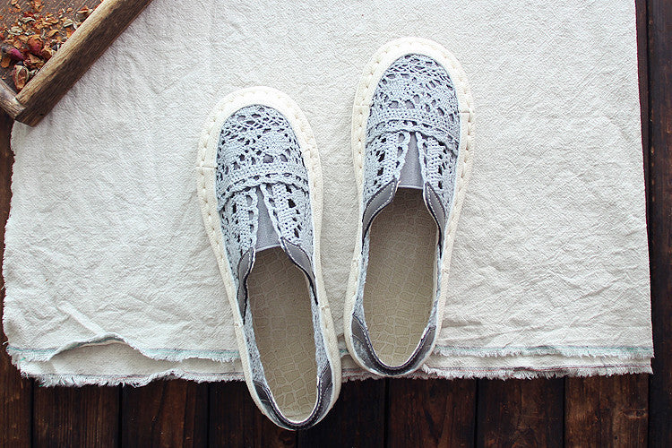 Chaussures d'été blanches en coton et lin à semelle super douce et respirante en maille