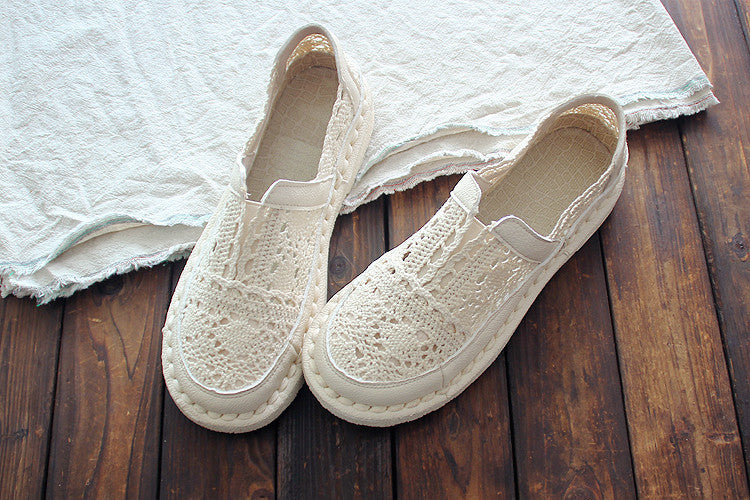 Chaussures d'été blanches en coton et lin à semelle super douce et respirante en maille
