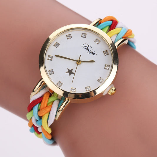 Nouveau multicolore tissé dames montre